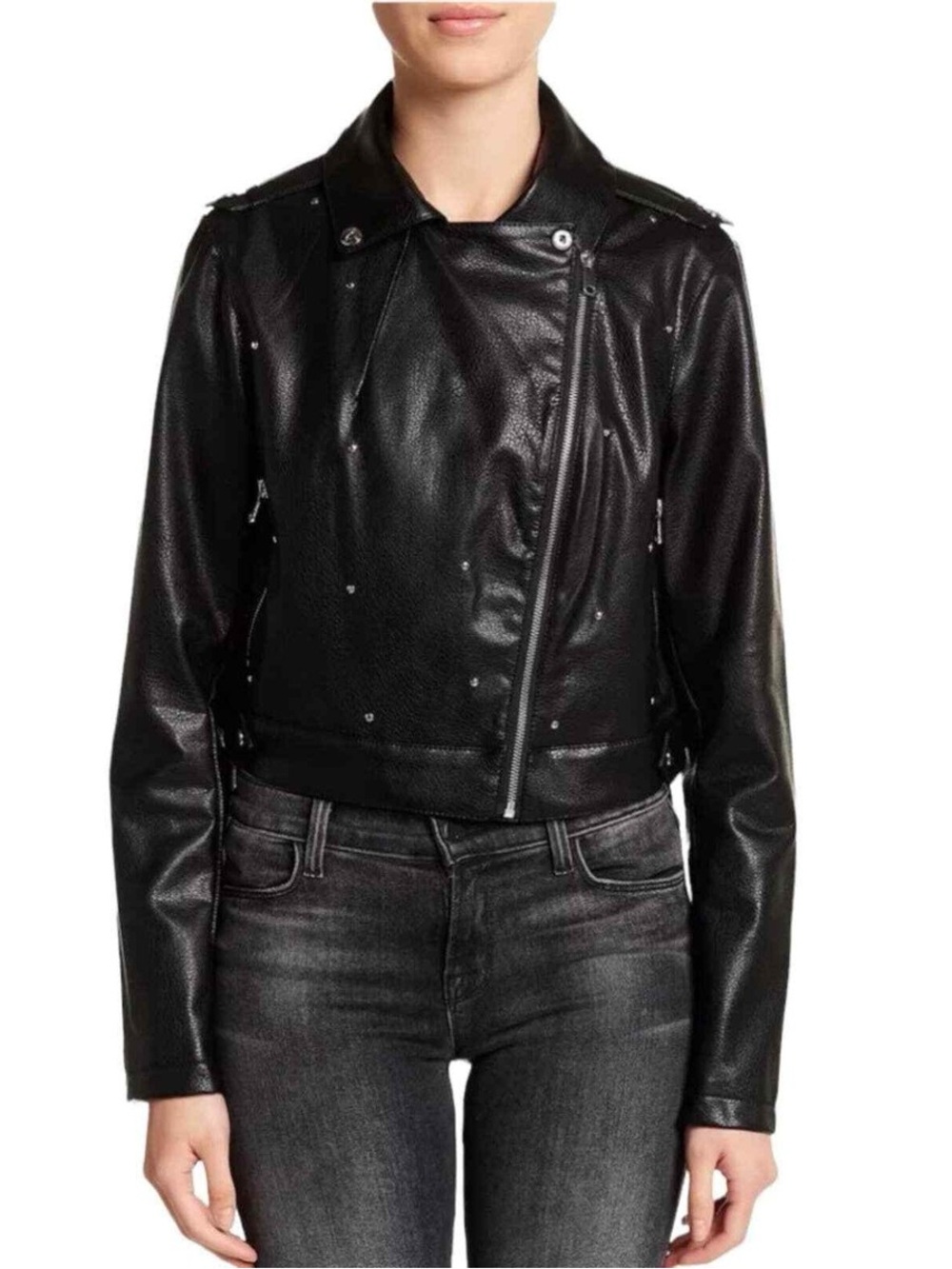 Sam Edelman Black Studded Faux Leather Moto Jacket